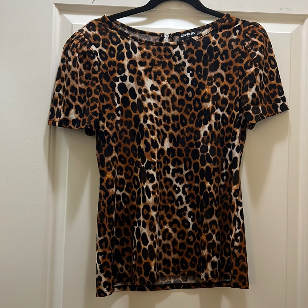 Express Leopard print short sleeve blouse.